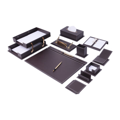 VEGA Leather Desk Set - 14 Accessories - Burgundy