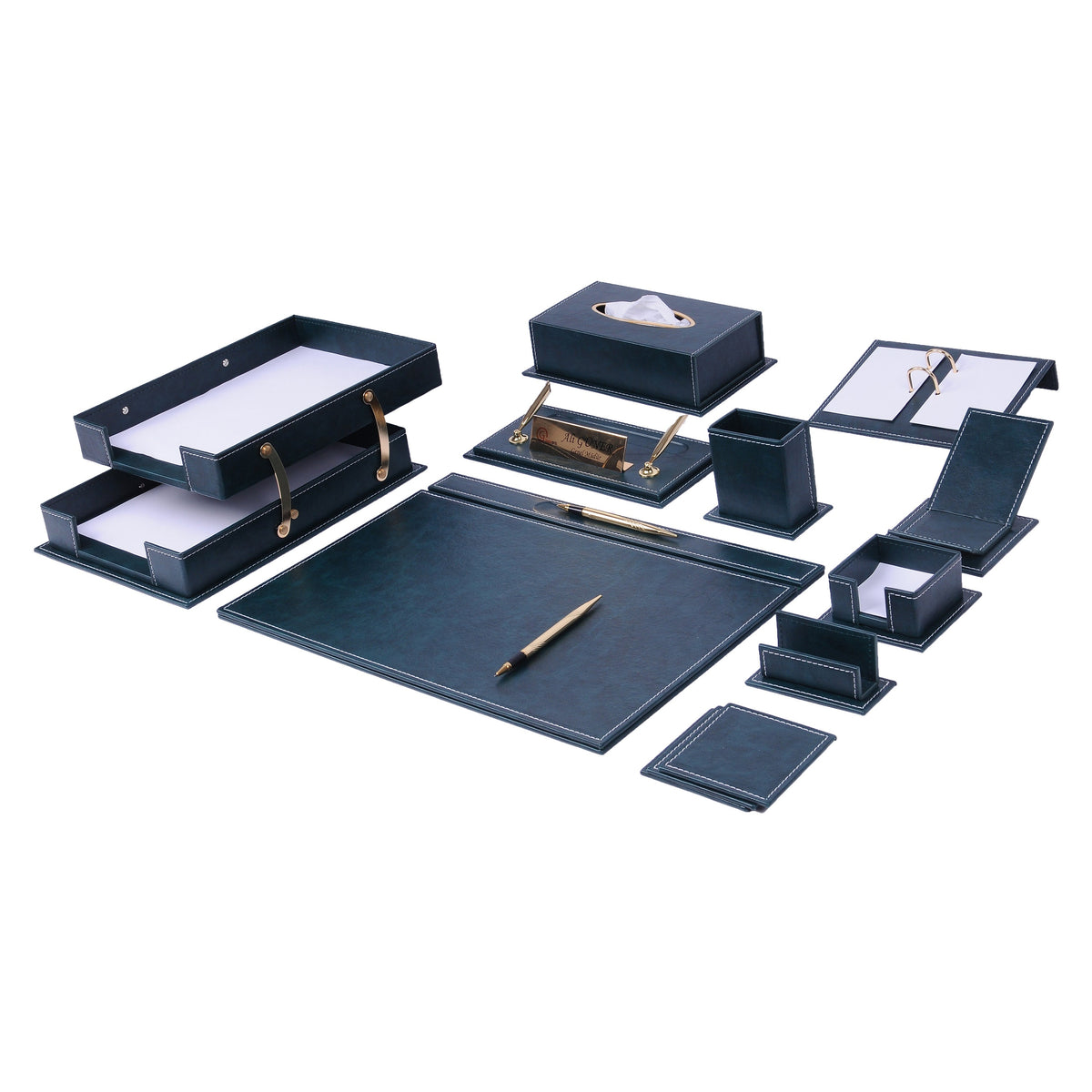 VEGA Leather Desk Set - 14 Accessories - Tan