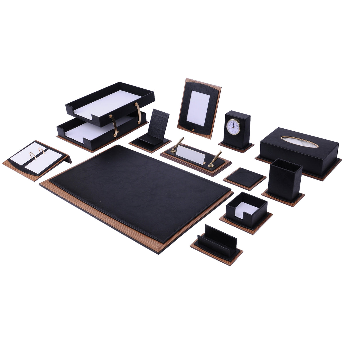 Star Luxury Gray Leather Desk Set 14 Pieces With Double Document Rack