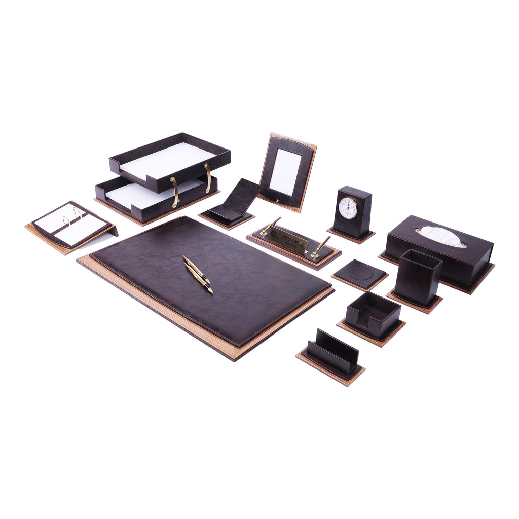 Star Luxury White Leather Desk Set 14 Pieces With Double Document Rack