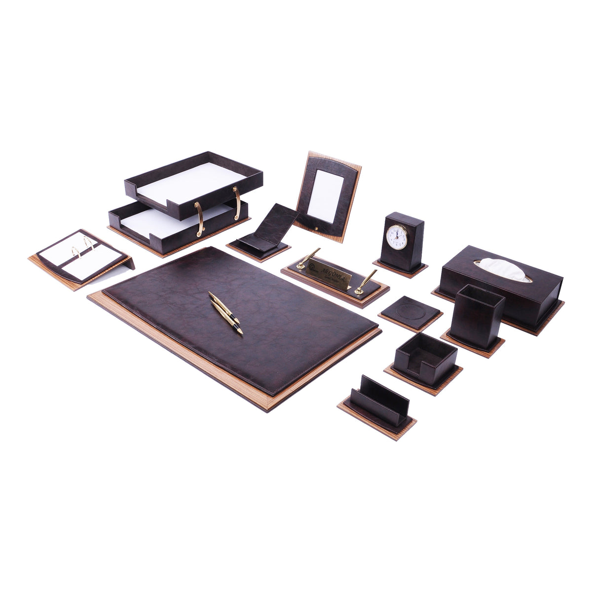 Star Luxury Gray Leather Desk Set 14 Pieces With Double Document Rack