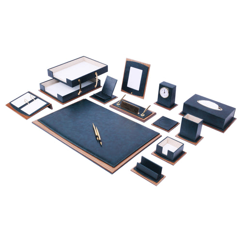 Star - Set de escritorio negro de 14 piezas en cuero sintético con bandeja doble, reloj, soporte de teléfono y placa personalizada – vista del producto 4