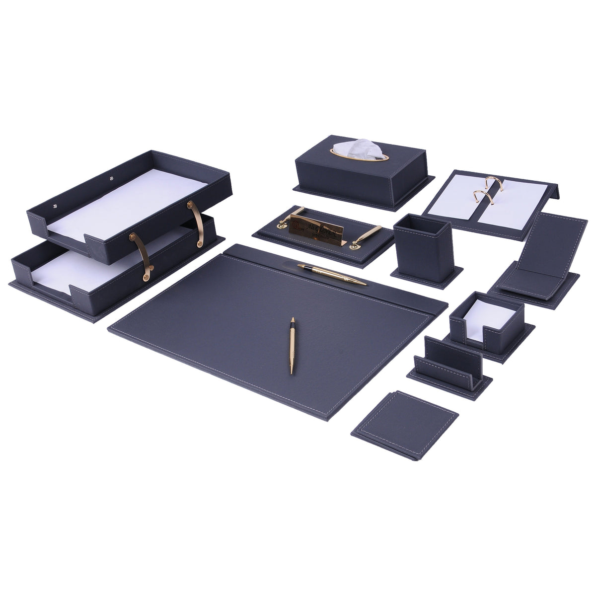 VEGA Leather Desk Set - 14 Accessories - Tan
