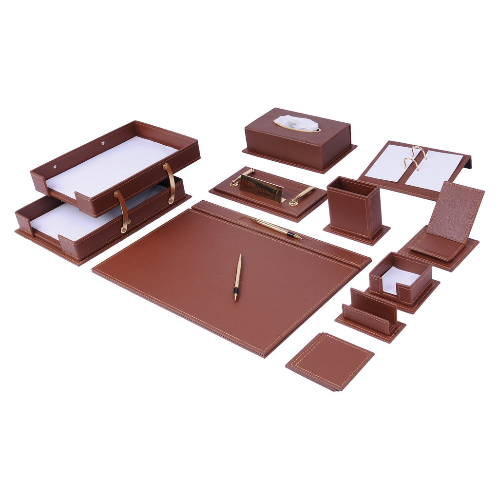 VEGA Leather Desk Set - 14 Accessories - Green