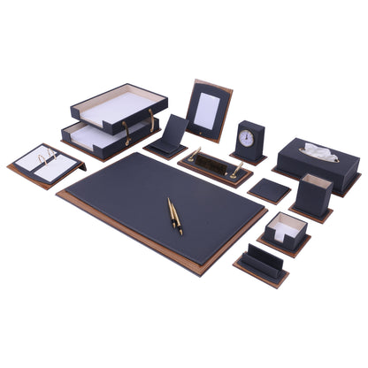 Star Luxury Brown Leather Desk Set 14 Pieces With Double Document Rack