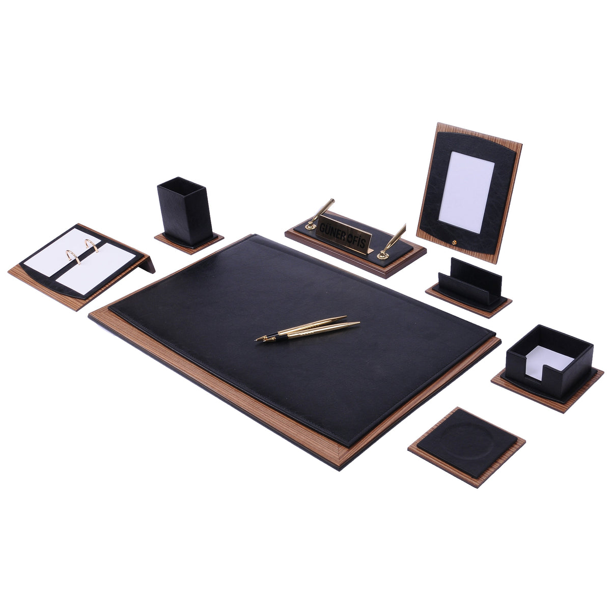 Star Luxury Black Leather Desk Set 10 Pieces With Customizable Nameplate