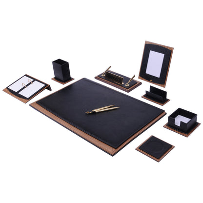 Set da scrivania Star Luxury in pelle marrone da 10 pezzi con targhetta personalizzabile
