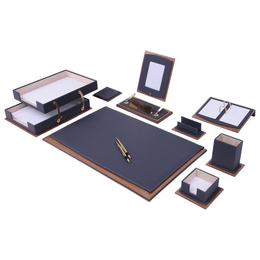 Star Luxury Green Leather Desk Set 11 Pieces With Double Document Rack