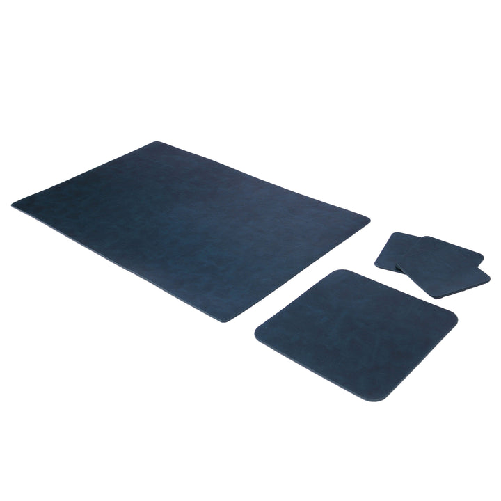 Guner Office Green PU Faux Leather Desk Mat Set - Flat Writing Mat, Separate Mouse Pad and Three Individual Coasters