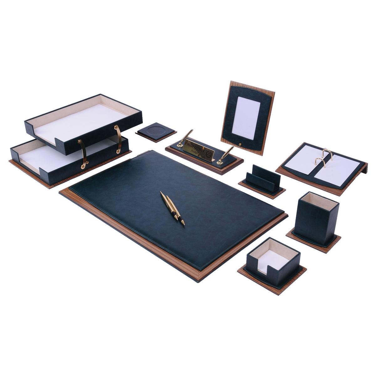 Star Luxury Black Leather Desk Set 11 Pieces With Double Document Rack